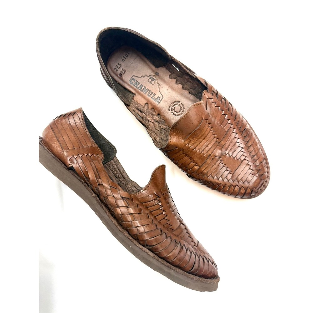 CHAMULA $200 Mens 9.5 27.5 Dark Brown Leather Cancun Woven Slip On Sandal Box 35
